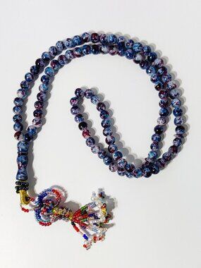 Muslim Prayer Bead Necklace 100 Glass Beads Blue Purple Tasbih